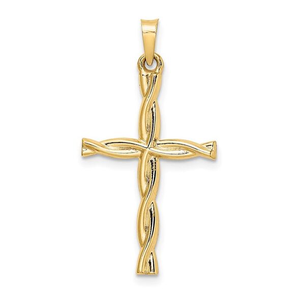 Kazi Luxury 14k Yellow Gold Polished Hollow Twisted Cross Pendant